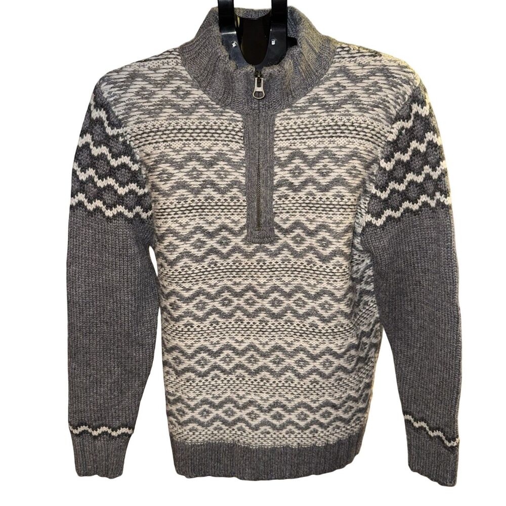 Ruff Hewn Mens Wool Blend Sweater Nordic Vtg 70's Mock Neck Quarter Zip Gray M